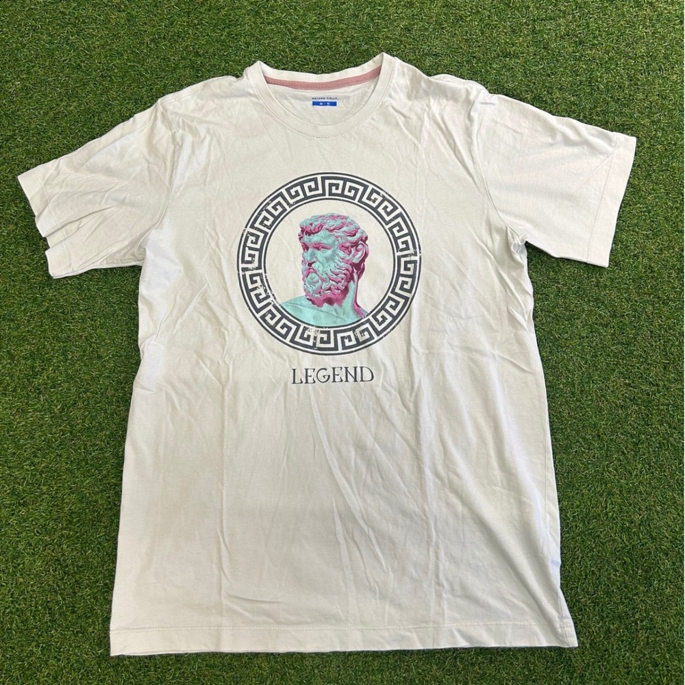 Arturo Calle Mens Legend Greek Bust Graphic T-Shirt Cream Size Medium